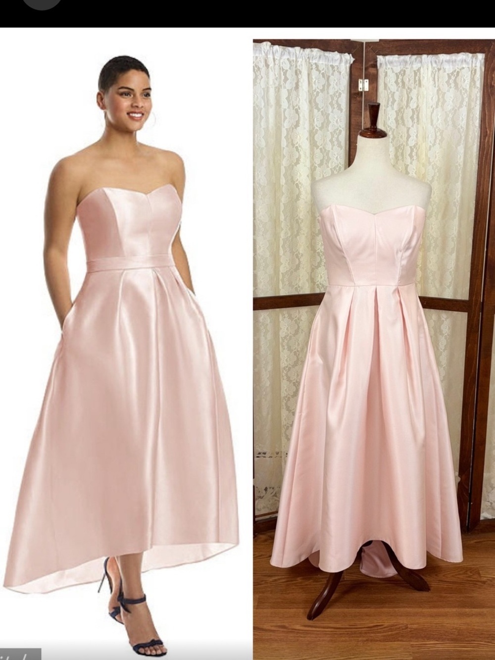 NWT ALFRED SUNG Strapless Blush Pink Satin High-Low Dress
